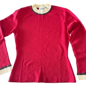 Vintage Ports International Wool Knit Top, Red Long Sleeve Preppy Luxe Classic S
